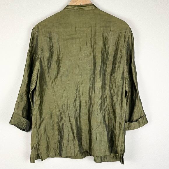 Citron Crinkled Textured Linen Button Down Blouse Top Large Lagenlook EUC - Picture 2 of 4